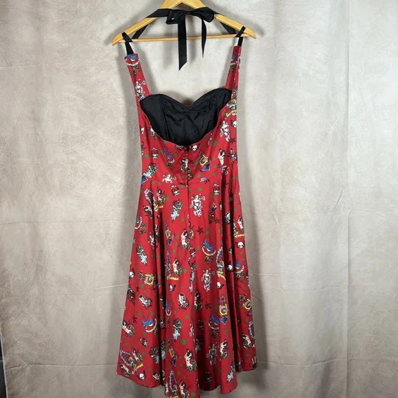 Hell Bunny Tattoo Halter Dress Small Retro Rockabilly Steampunk Pinup Coquette - Picture 7 of 13